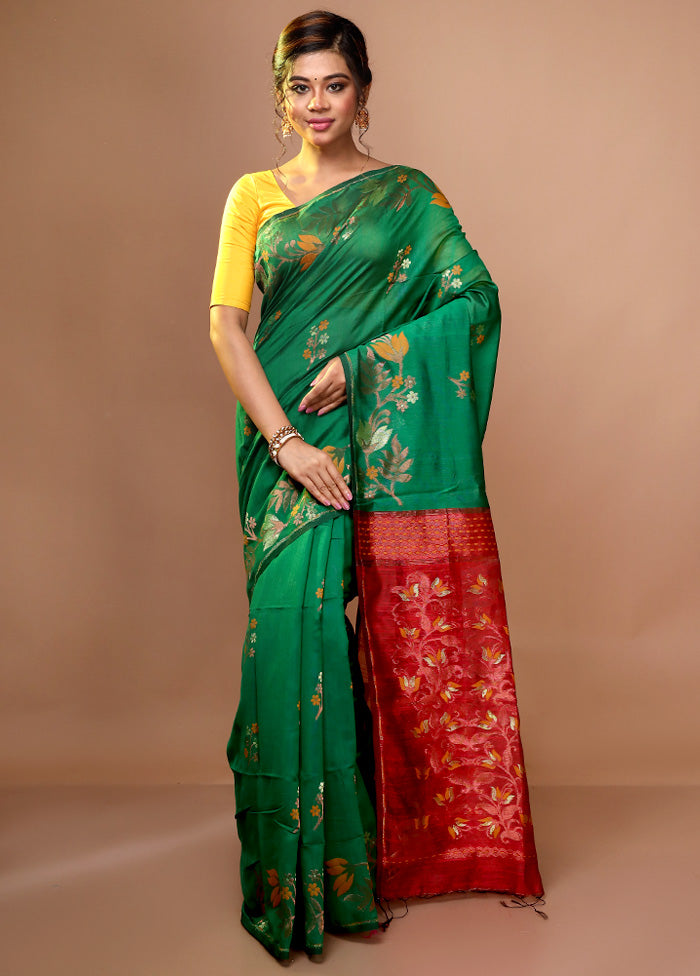 Green Matka Silk Saree With Blouse Piece - Indian Silk House Agencies