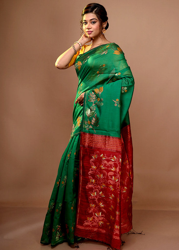 Green Matka Silk Saree With Blouse Piece - Indian Silk House Agencies