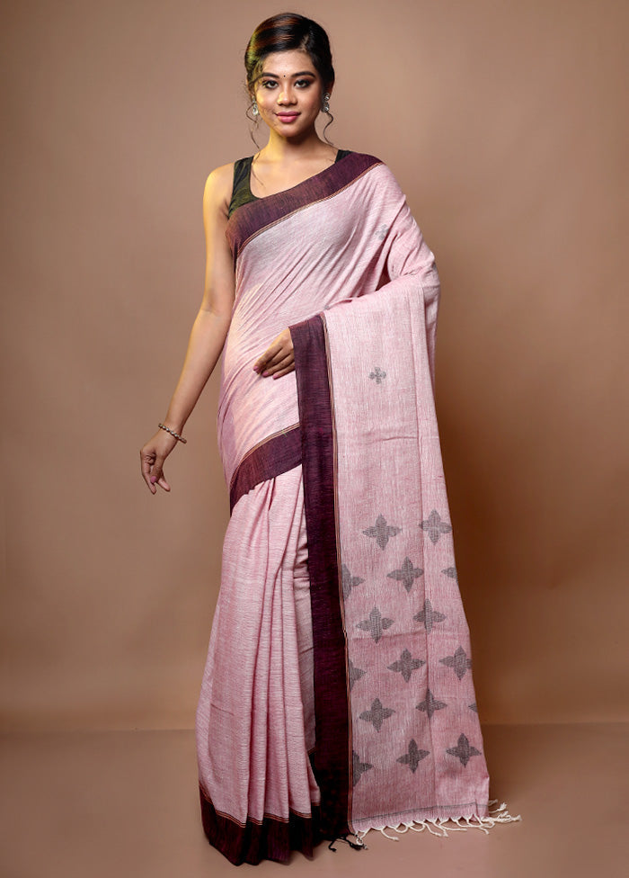 Light Pink Shantipuri Cotton Saree Without Blouse Piece - Indian Silk House Agencies