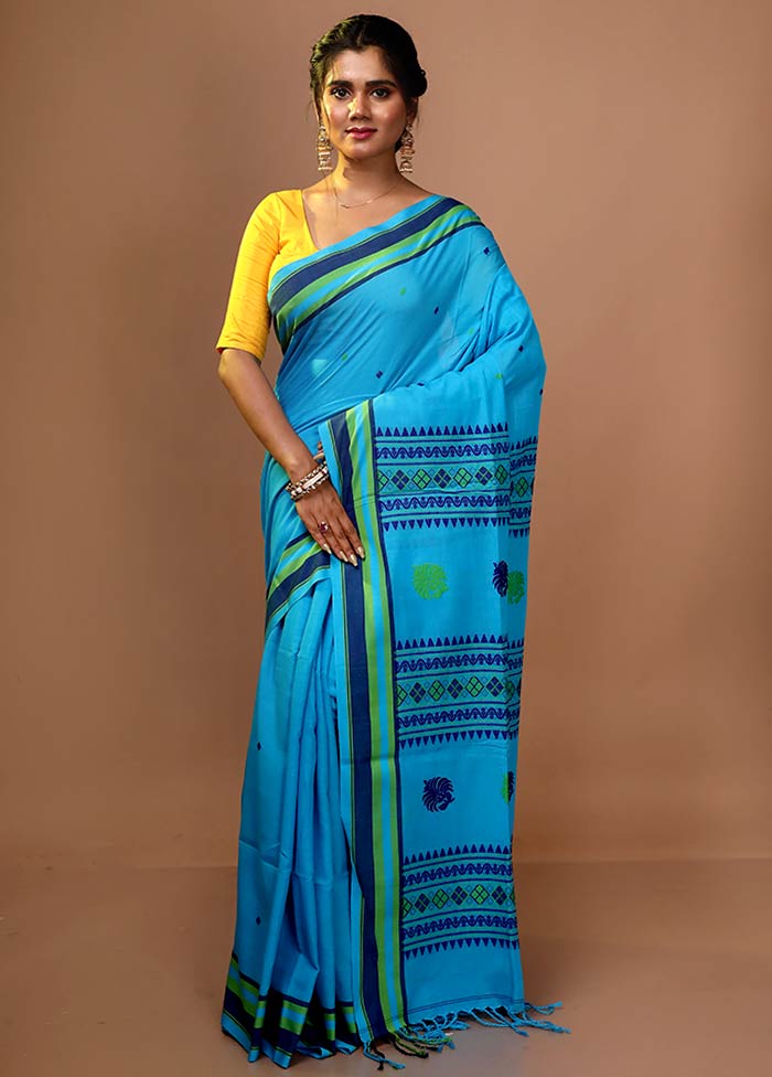 Blue Begumpuri Cotton Saree Without Blouse Piece - Indian Silk House Agencies