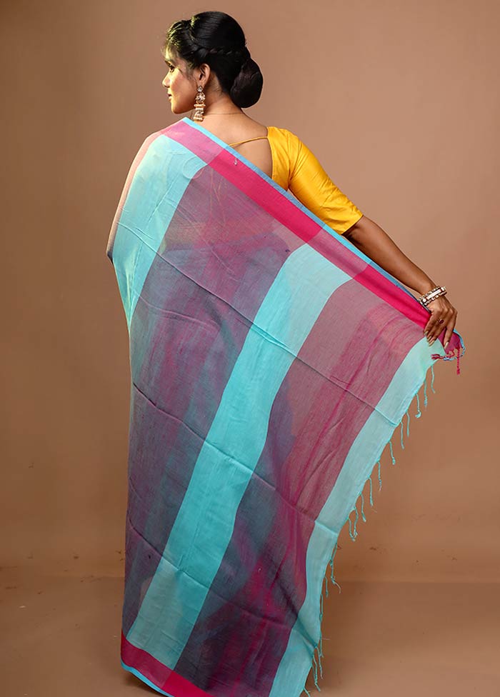 Blue Shantipuri Cotton Saree Without Blouse Piece - Indian Silk House Agencies