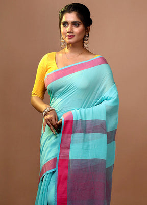 Blue Shantipuri Cotton Saree Without Blouse Piece - Indian Silk House Agencies