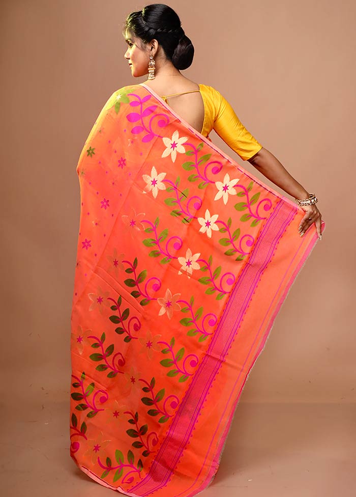 Rust Tant Jamdani Saree Without Blouse Piece - Indian Silk House Agencies