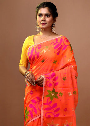 Rust Tant Jamdani Saree Without Blouse Piece - Indian Silk House Agencies