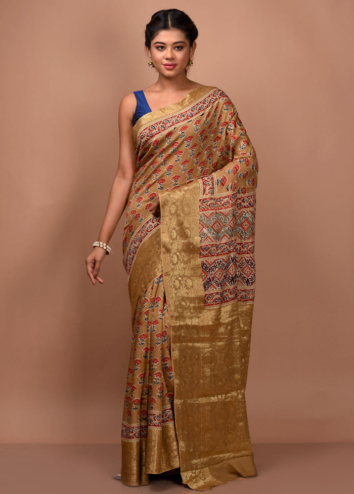 Cream Chanderi Cotton Saree With Blouse Piece - Indian Silk House Agencies