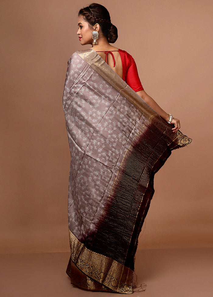 Grey Chanderi Saree With Blouse Piece - Indian Silk House Agencies