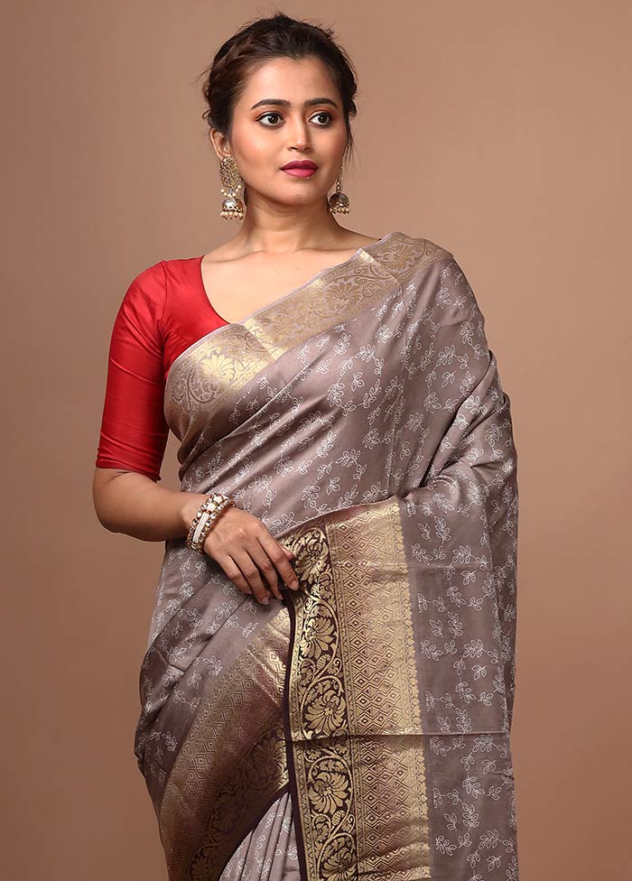 Grey Chanderi Saree With Blouse Piece - Indian Silk House Agencies