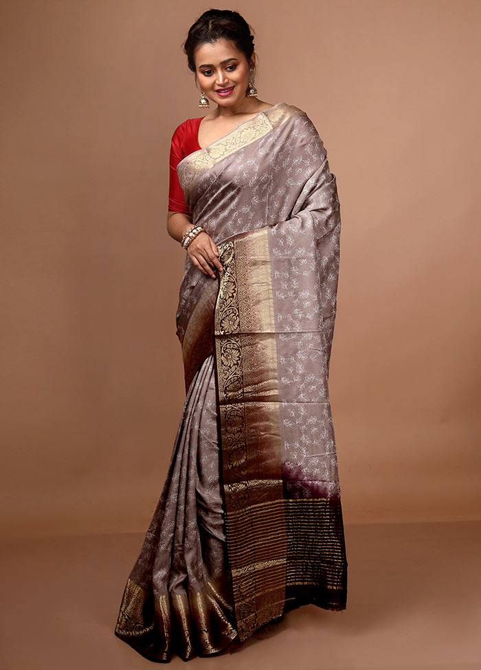 Grey Chanderi Saree With Blouse Piece - Indian Silk House Agencies