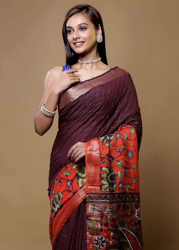 Maroon Tussar Silk Saree With Blouse Piece