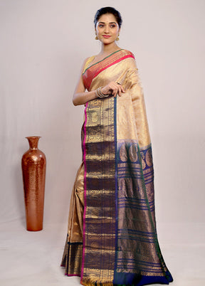 Cream Gadwal Pure Silk Saree Without Blouse Piece - Indian Silk House Agencies