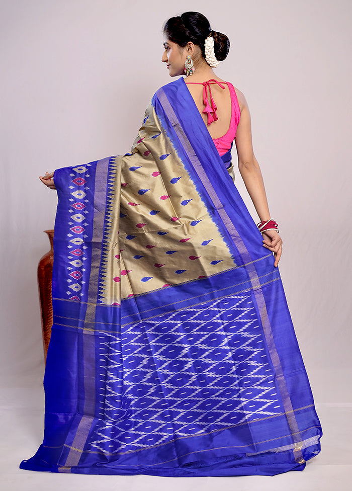 Cream Ikkat Pure Silk Saree With Blouse Piece - Indian Silk House Agencies