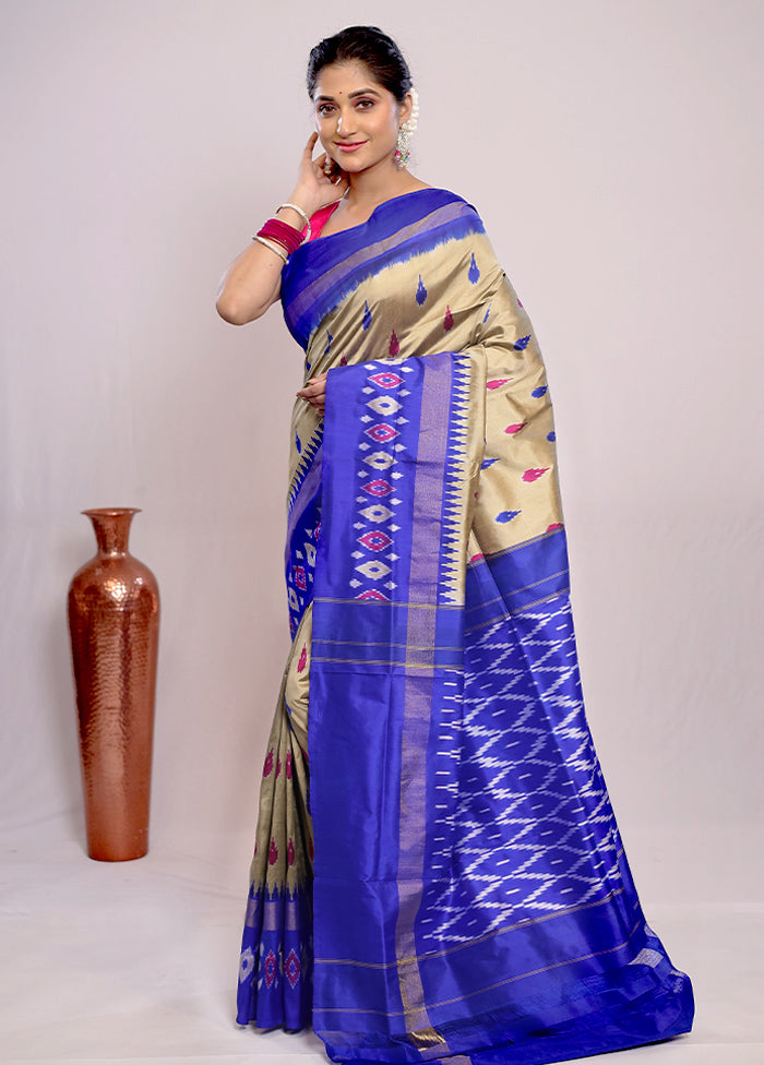 Cream Ikkat Pure Silk Saree With Blouse Piece - Indian Silk House Agencies