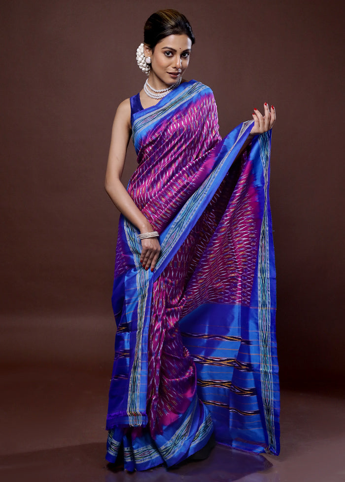 Pink Ikkat Pure Silk Saree With Blouse Piece - Indian Silk House Agencies