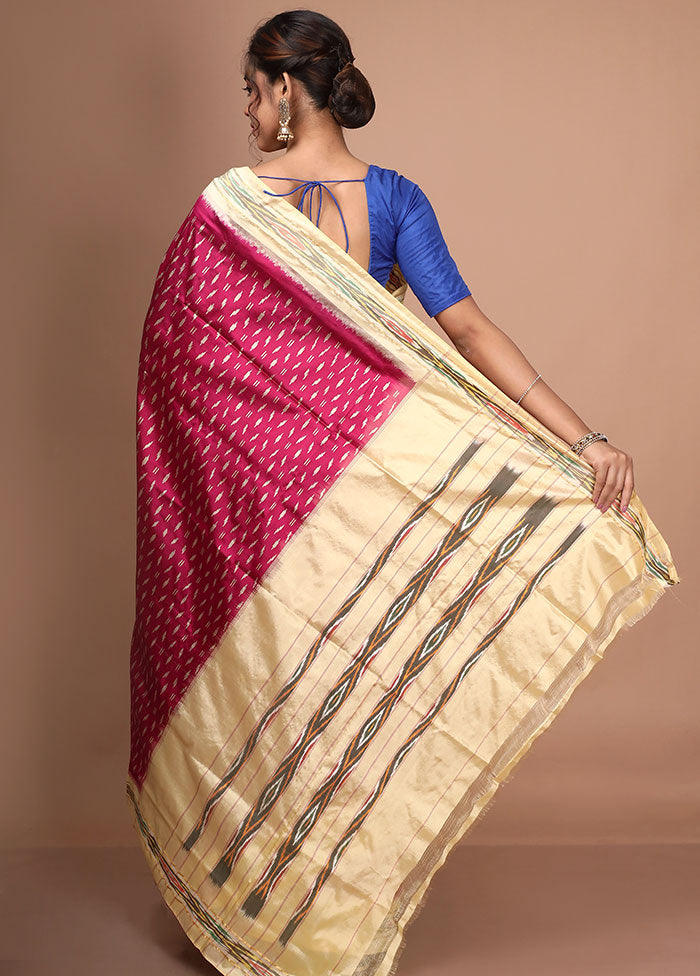 Fuchsia Pink Pure Ikkat Silk Saree With Blouse Piece - Indian Silk House Agencies