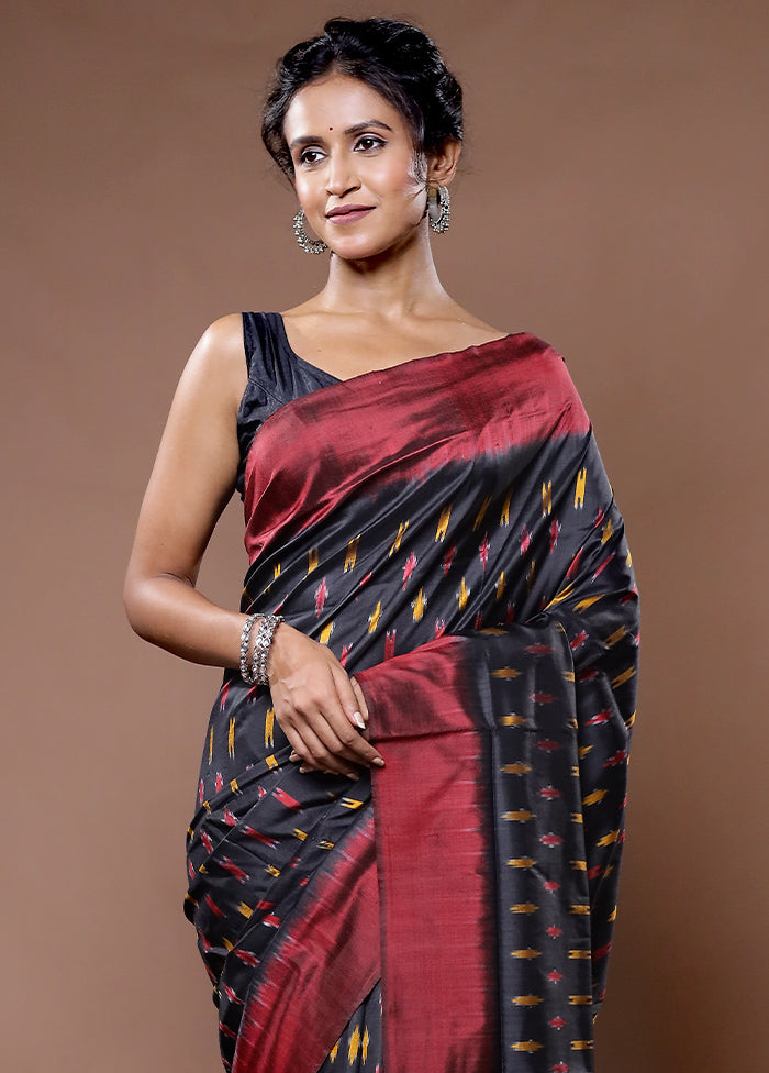 Black Ikkat Pure Silk Saree With Blouse Piece - Indian Silk House Agencies