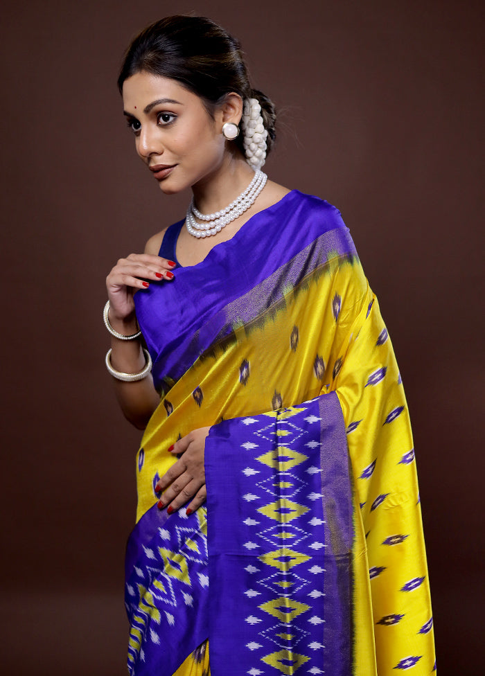 Yellow Ikkat Pure Silk Saree With Blouse Piece - Indian Silk House Agencies