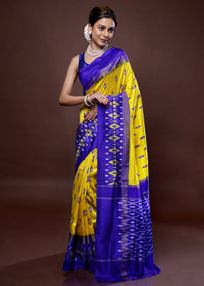 Yellow Ikkat Pure Silk Saree With Blouse Piece - Indian Silk House Agencies