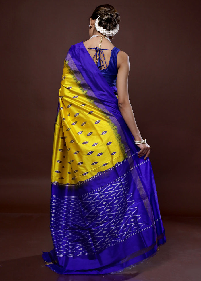 Yellow Ikkat Pure Silk Saree With Blouse Piece - Indian Silk House Agencies