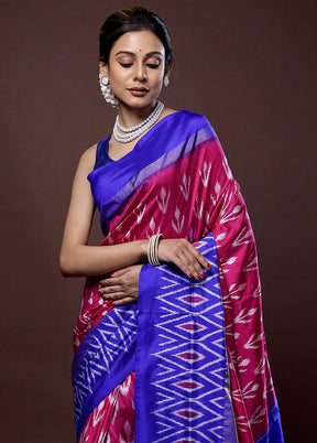 Pink Ikkat Pure Silk Saree With Blouse Piece - Indian Silk House Agencies