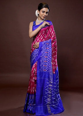 Pink Ikkat Pure Silk Saree With Blouse Piece - Indian Silk House Agencies