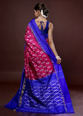 Pink Ikkat Pure Silk Saree With Blouse Piece - Indian Silk House Agencies