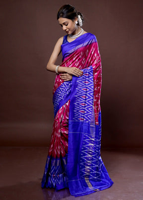 Pink Ikkat Pure Silk Saree With Blouse Piece - Indian Silk House Agencies