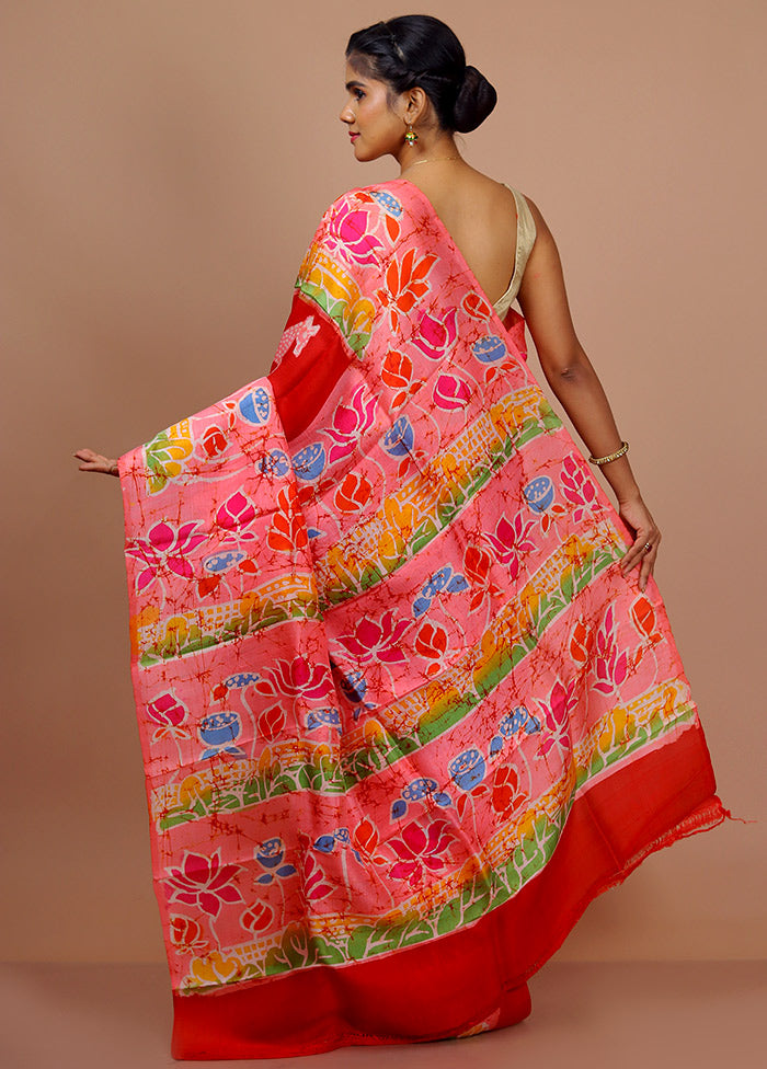 Red Printed Pure Silk Saree With Blouse Piece - Indian Silk House Agencies