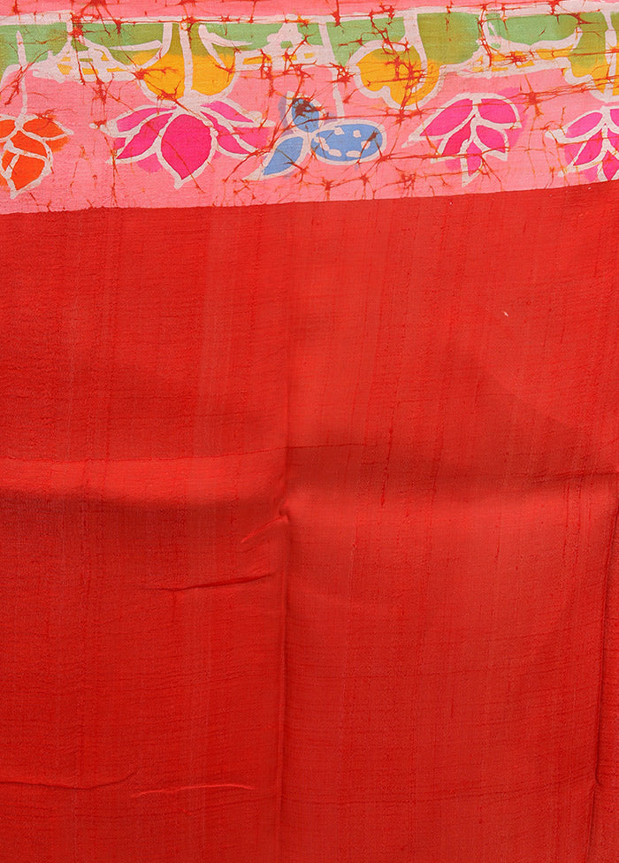 Red Printed Pure Silk Saree With Blouse Piece - Indian Silk House Agencies