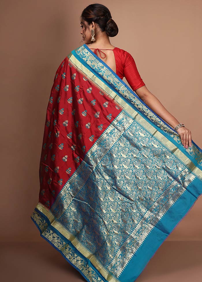 Maroon Kanjivaram Silk Saree With Blouse Piece - Indian Silk House Agencies