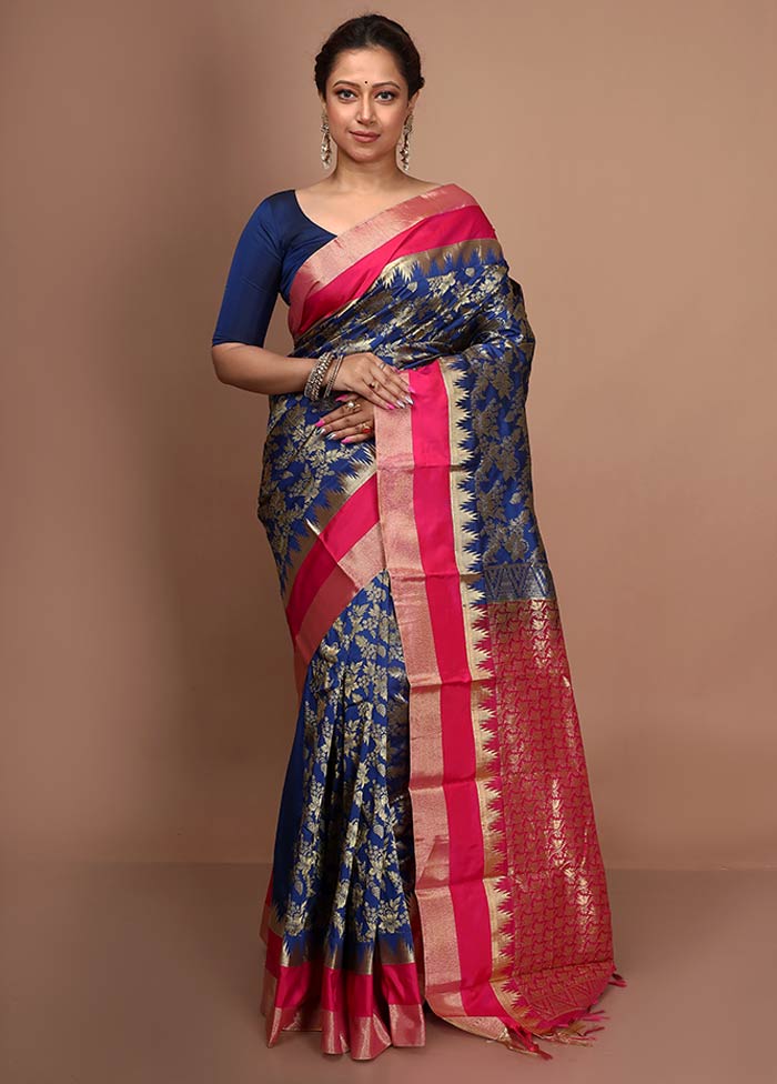 Blue Kanjivaram Silk Saree With Blouse Piece - Indian Silk House Agencies