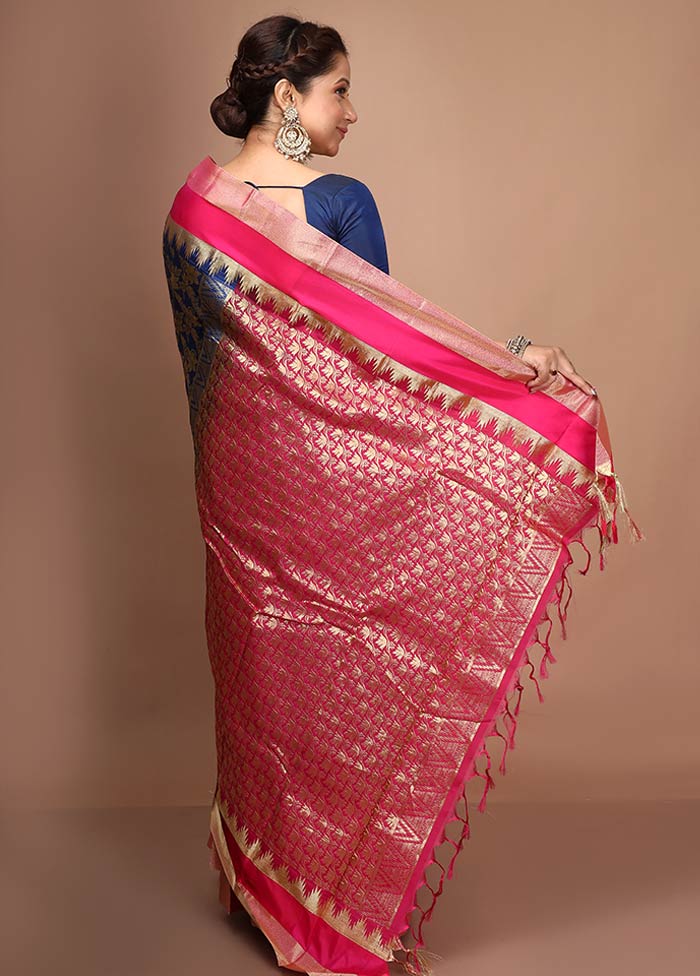 Blue Kanjivaram Silk Saree With Blouse Piece - Indian Silk House Agencies