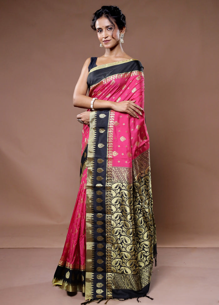 Pink Kanjivaram Silk Saree With Blouse Piece - Indian Silk House Agencies