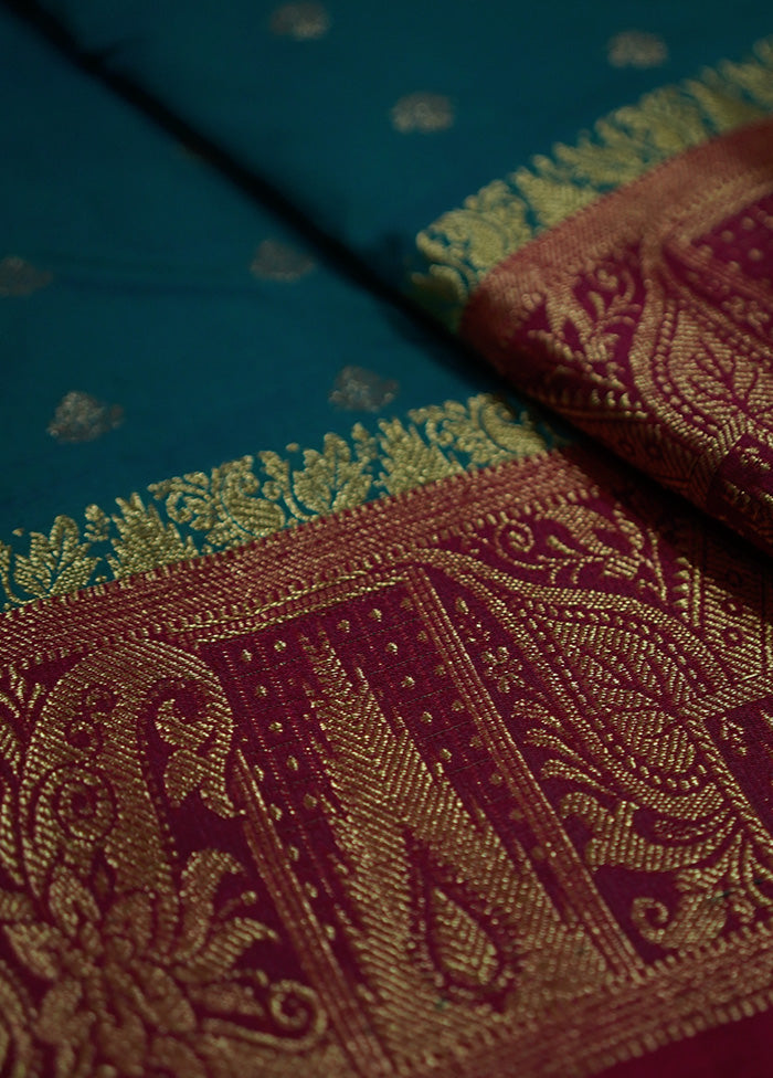 Blue Kanjivaram Silk Saree With Blouse Piece - Indian Silk House Agencies