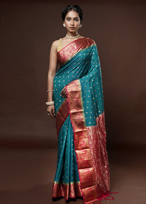 Blue Kanjivaram Silk Saree With Blouse Piece - Indian Silk House Agencies