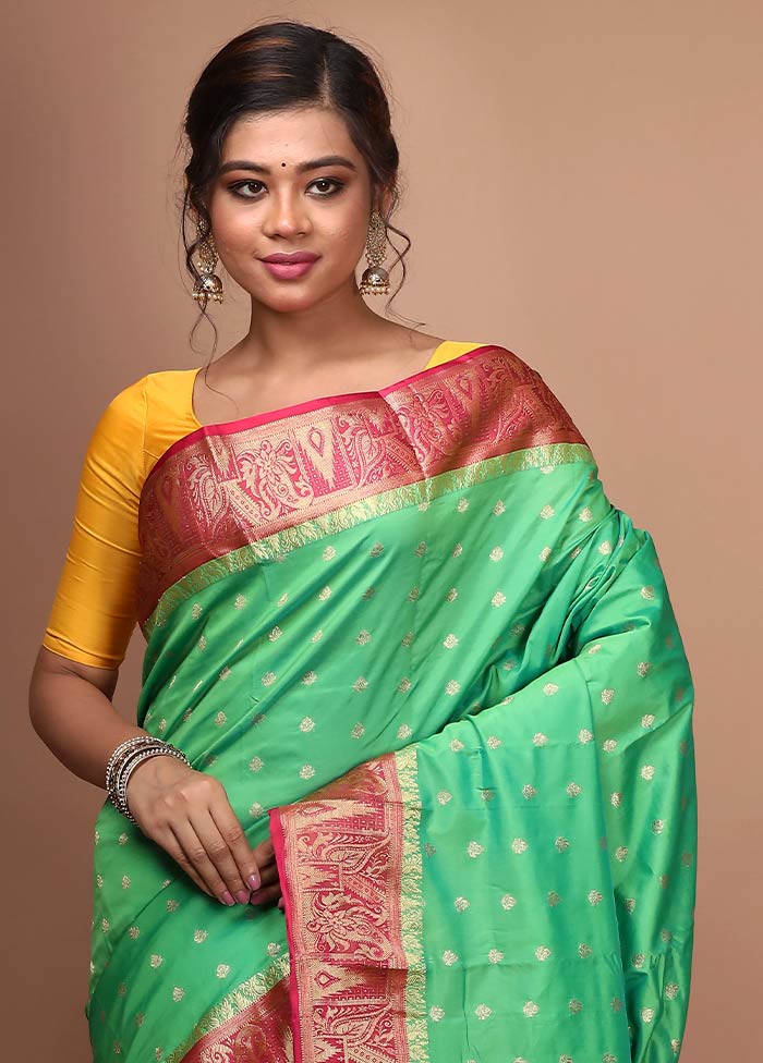 Green Kanjivaram Silk Saree With Blouse Piece - Indian Silk House Agencies