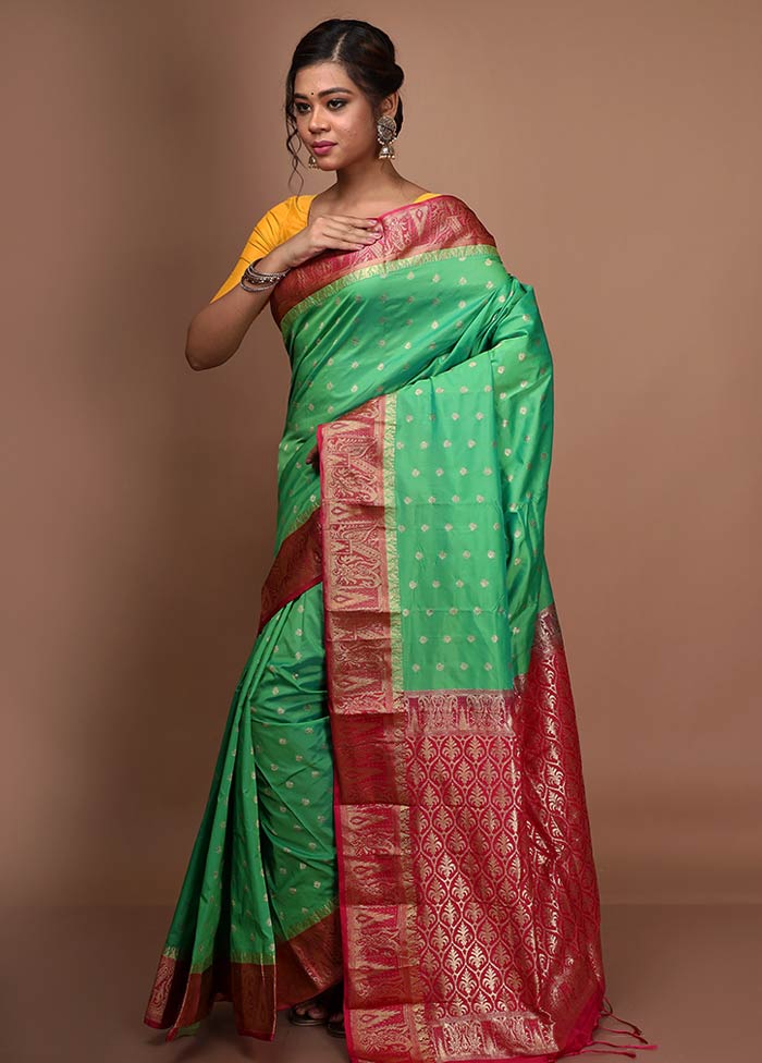 Green Kanjivaram Silk Saree With Blouse Piece - Indian Silk House Agencies