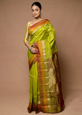 Green Handloom Kanjivaram Pure Silk Saree With Blouse Piece