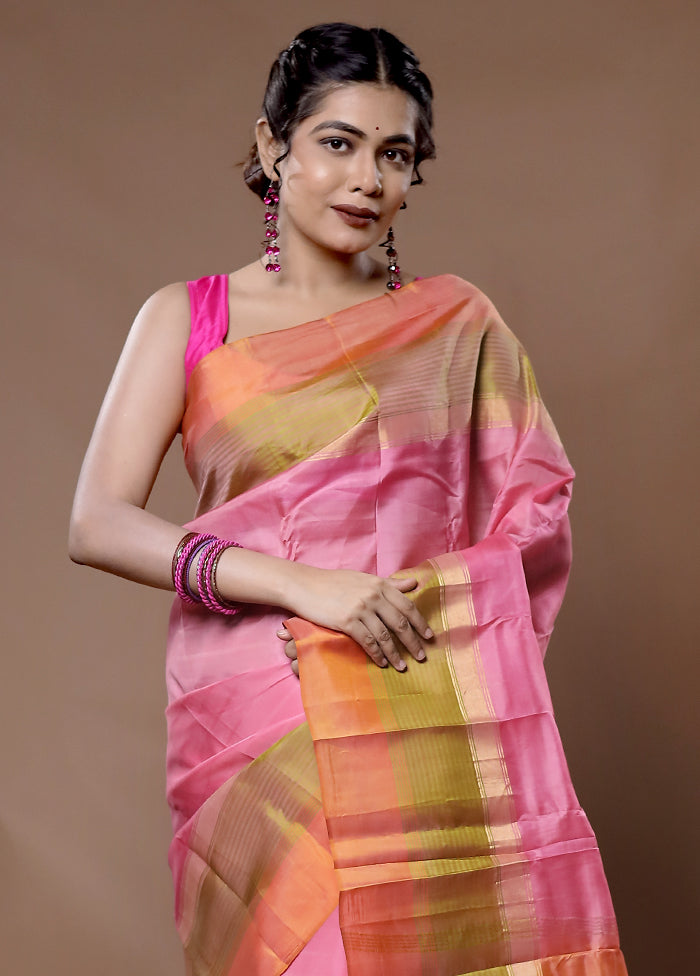 Pink Kanjivaram Silk Saree With Blouse Piece - Indian Silk House Agencies