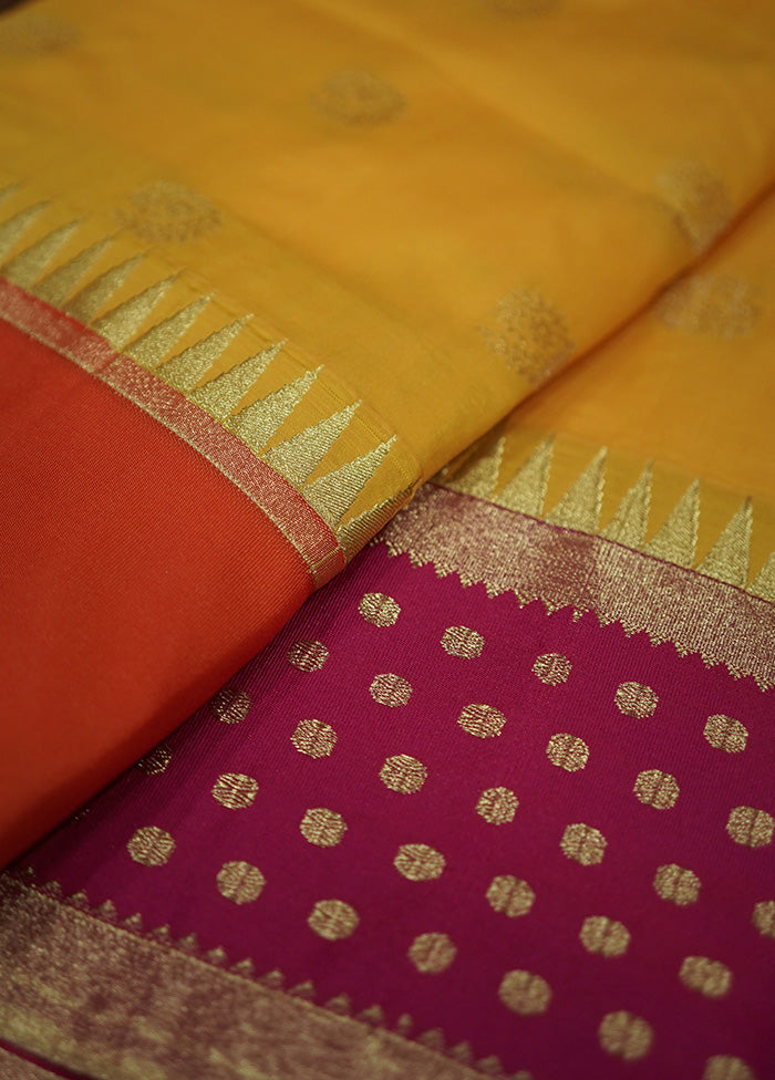 Yellow Kanjivaram Silk Saree Without Blouse Piece - Indian Silk House Agencies