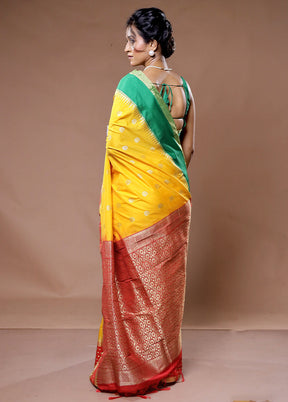 Yellow Kanjivaram Silk Saree With Blouse Piece - Indian Silk House Agencies