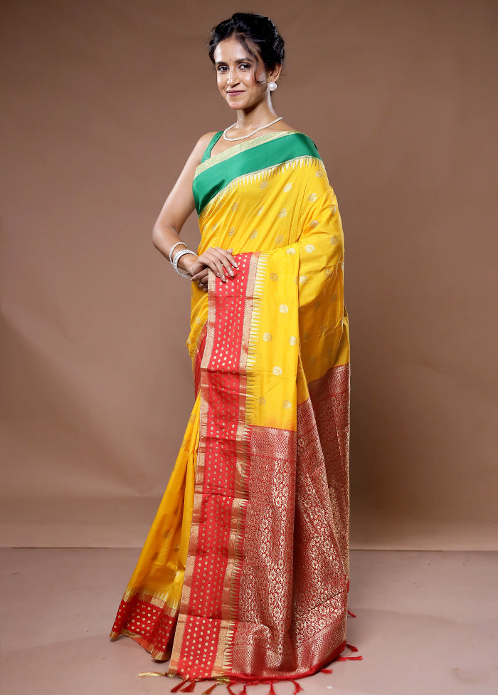 Yellow Kanjivaram Silk Saree With Blouse Piece - Indian Silk House Agencies