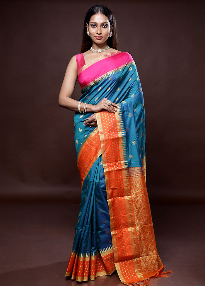 Green Kanjivaram Silk Saree Without Blouse Piece - Indian Silk House Agencies