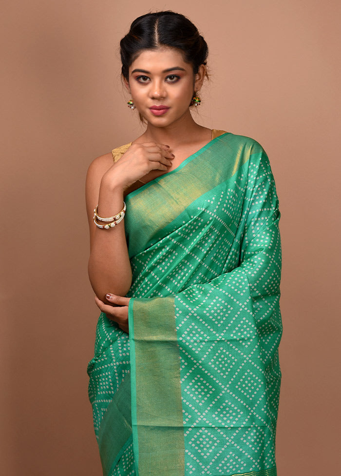 Green Tussar Silk Saree With Blouse Piece - Indian Silk House Agencies