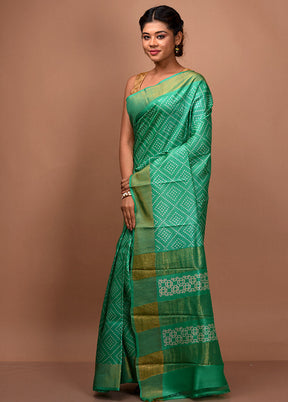 Green Tussar Silk Saree With Blouse Piece - Indian Silk House Agencies