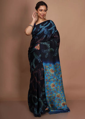 Black Tie And Dye Pure Silk Saree With Blouse Piece - Indian Silk House Agencies