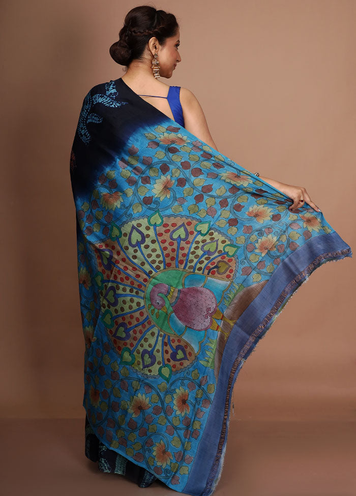 Black Tie And Dye Pure Silk Saree With Blouse Piece - Indian Silk House Agencies