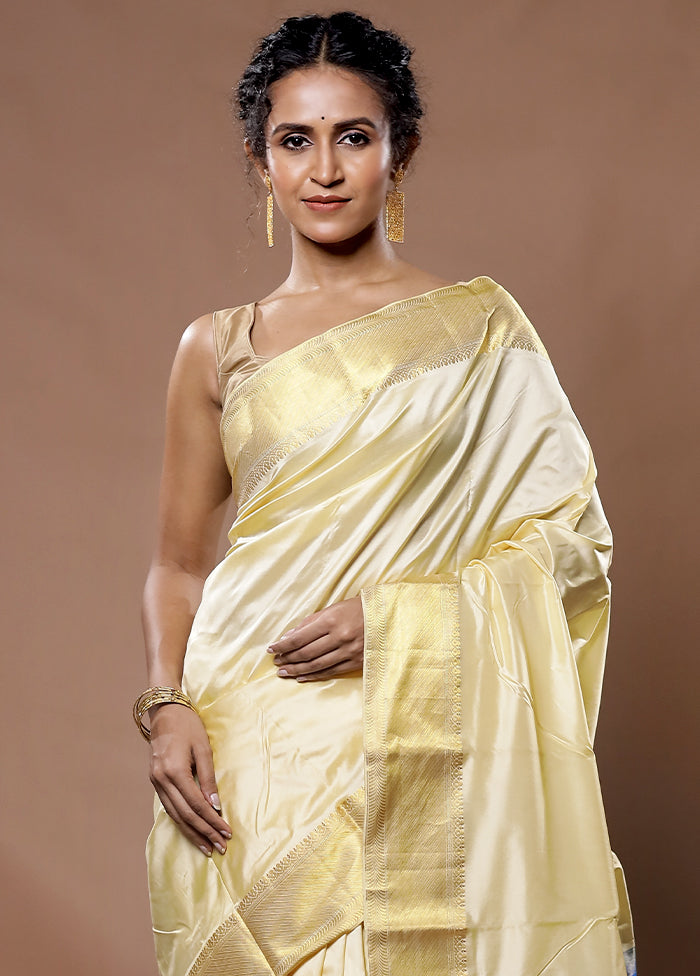 Cream Kanjivaram Pure Silk Saree With Blouse Piece - Indian Silk House Agencies