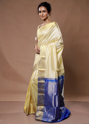 Cream Kanjivaram Pure Silk Saree With Blouse Piece - Indian Silk House Agencies