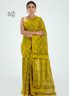 Yellow Tant Jamdani Saree Without Blouse Piece - Indian Silk House Agencies