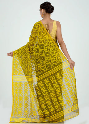 Yellow Tant Jamdani Saree Without Blouse Piece - Indian Silk House Agencies